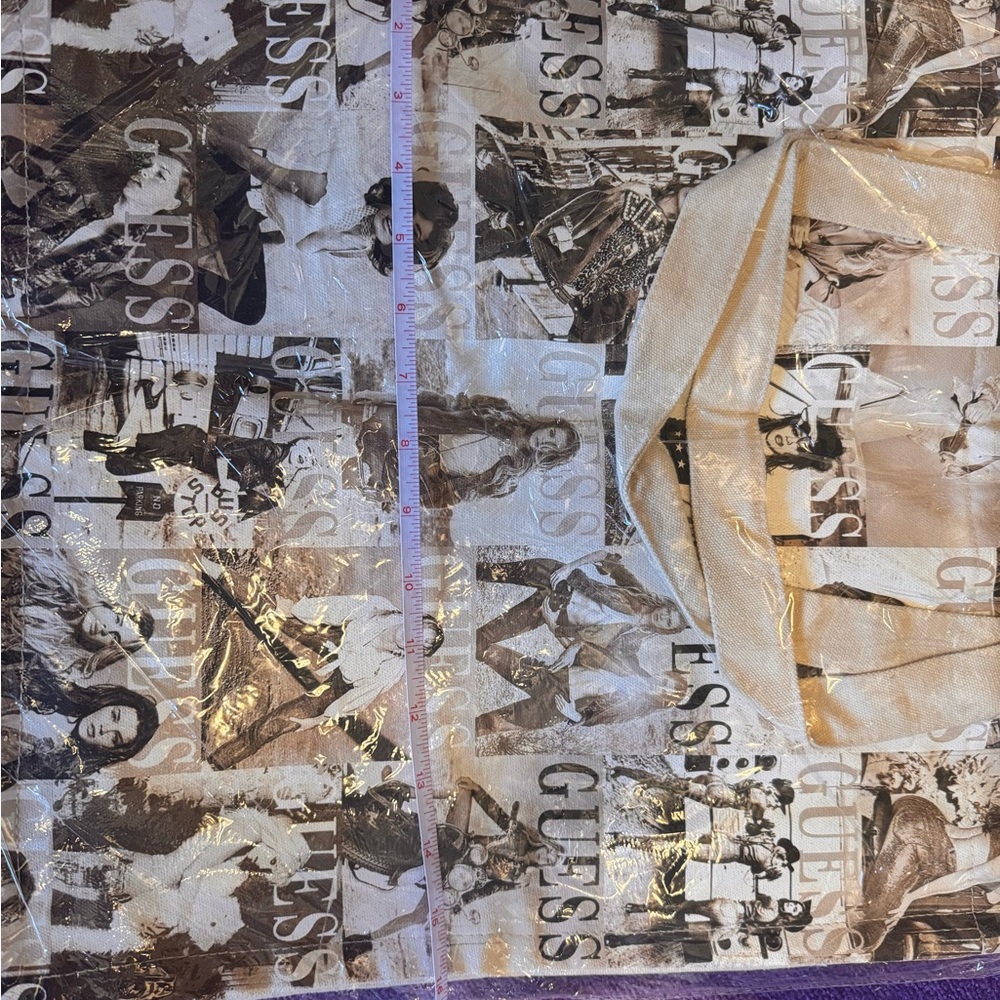 Guess Beige & Brown Collage Logo Tote - Picture 4 of 4